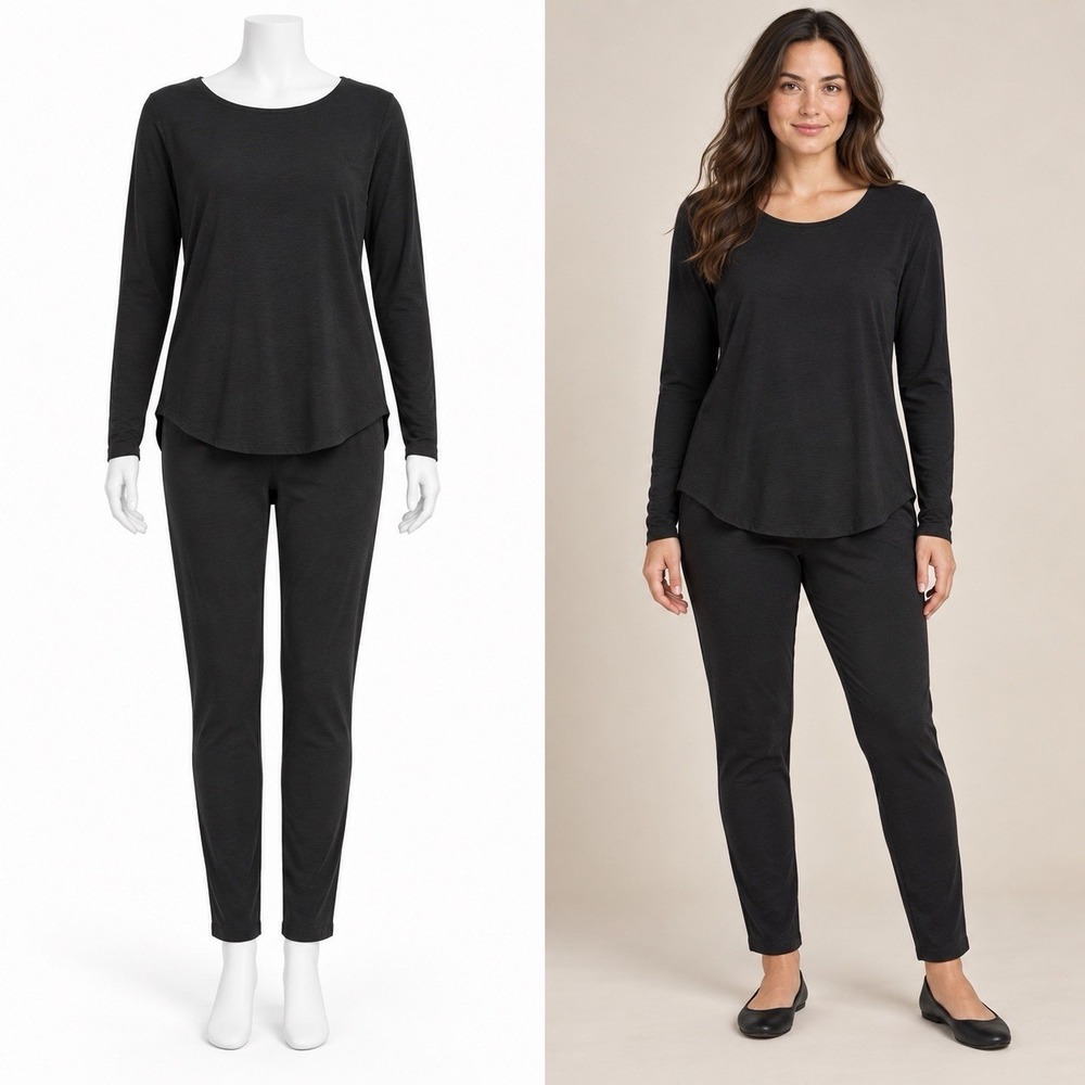 Cuddl Duds Pajama Set Womens XL Black Long Sleeve Top 2 Piece Lounge Minimalist